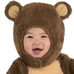 Cuddly Teddy Bear Costume 3-6 Months Fuzzy Plush Brown & Tan Hood With Ears